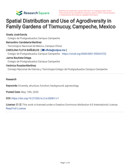 Spatial Distribution and Use of Agrodiversity in Family Gardens of Tixmucuy, Campeche, Mexico