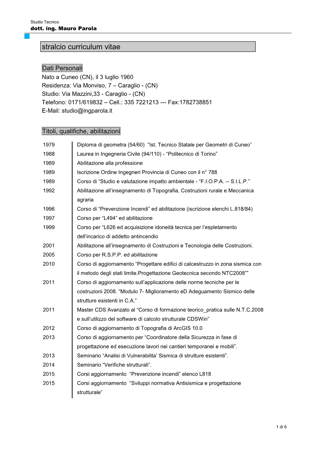 Curriculum Vitae 08 07 2016