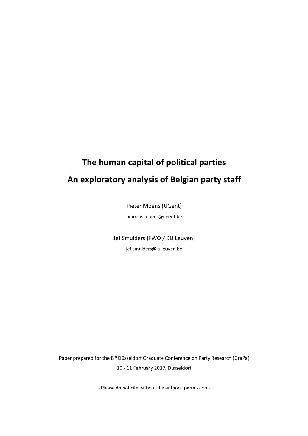 The Human Capital of Political Parties an Exploratory Analysis of Belgian Party Staff