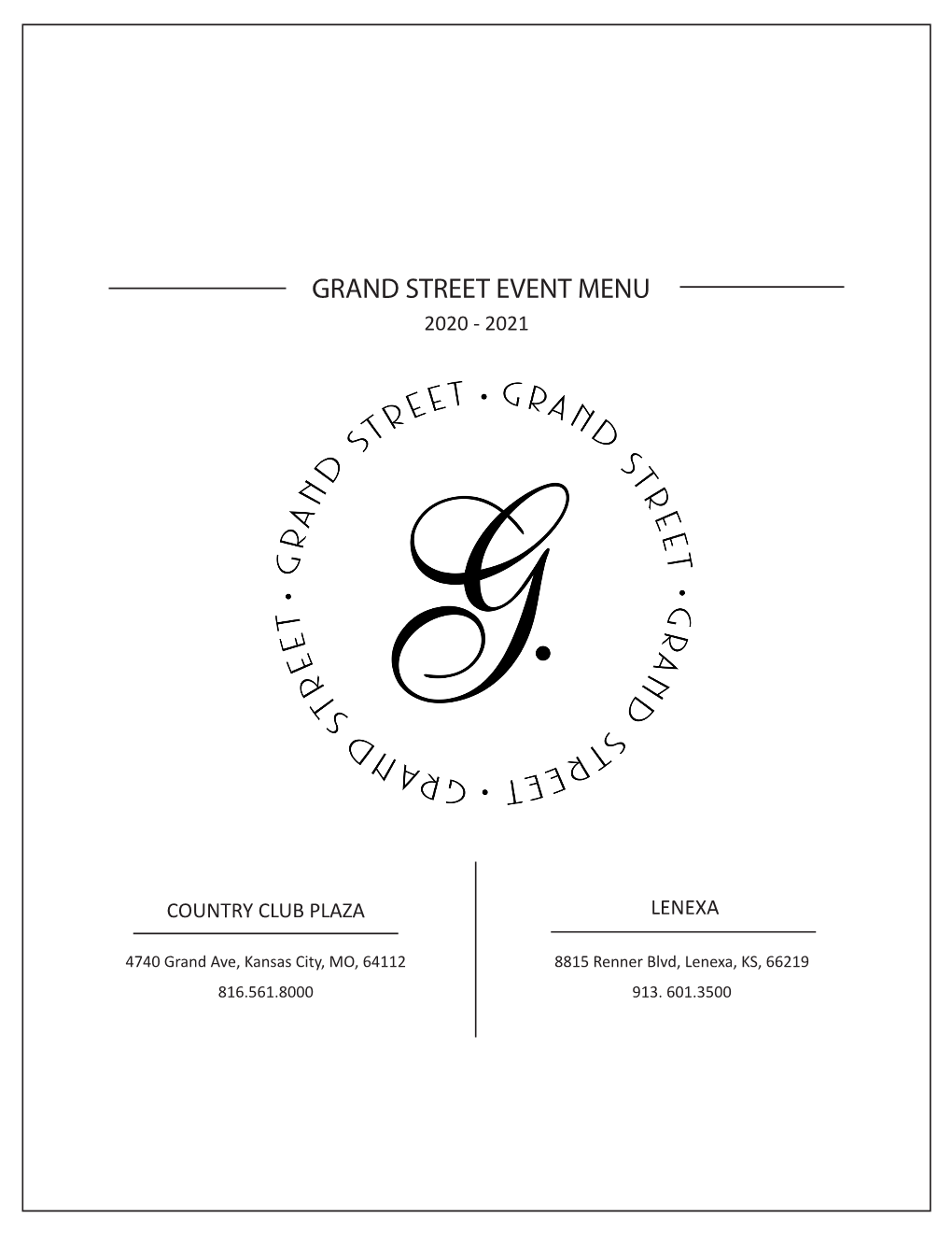 Grand Street Event Menu 2020 - 2021