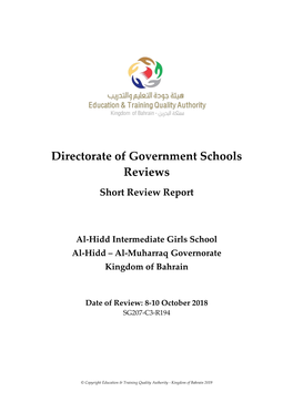 Directorate of Government Schools Reviews Short Review Report