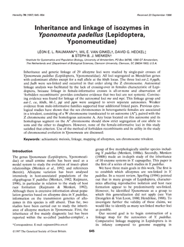 Inheritance and Linkage of Isozymes in Yponomeuta Padellus (Lepidoptera, Yponomeutidae)