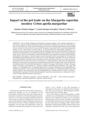 Impact of the Pet Trade on the Margarita Capuchin Monkey Cebus Apella Margaritae