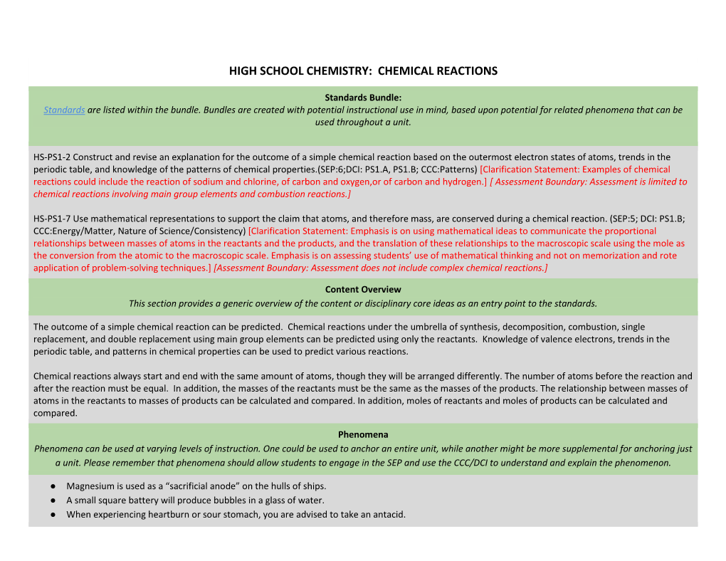 High School Chemistry: Chemical Reactions