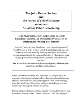 The John Dewey Society and the Journal of School & Society Announce
