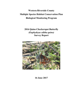 Quino Checkerspot Butterfly Survey Report 2016