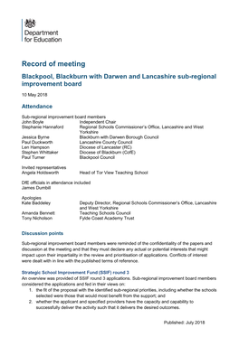Blackpool, Blackburn with Darwin and Lancashire SRIB Record of Meetings