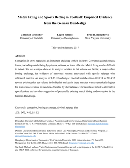 Match Fixing and Sports Betting in Football: Empirical Evidence from the German Bundesliga