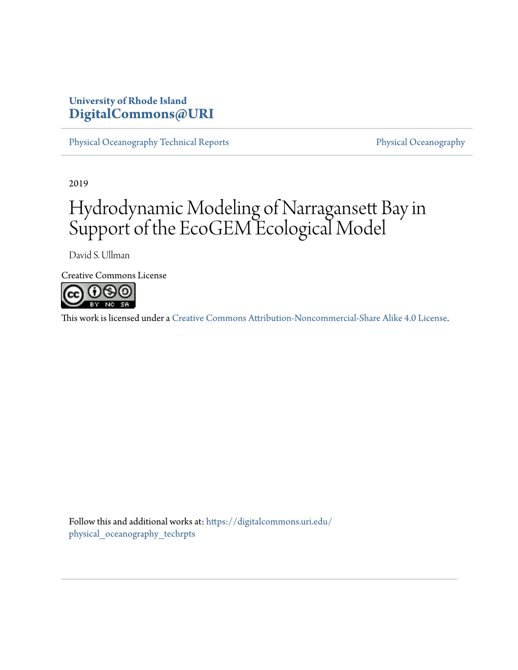 Hydrodynamic Modeling of Narragansett Bay in Support of the Ecogem Ecological Model