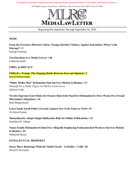 Medialawletter Reporting Developments Through September 30, 2020