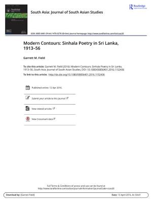 Modern Contours: Sinhala Poetry in Sri Lanka, 1913-56