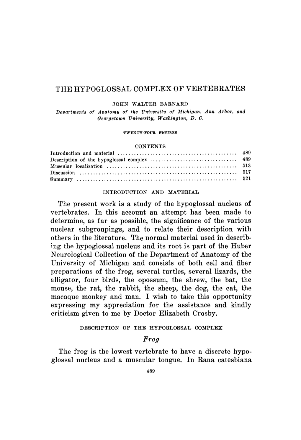 The Hypoglossal Complex of Vertebrates