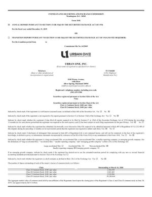 URBAN ONE, INC. (Exact Name of Registrant As Specified in Its Charter)