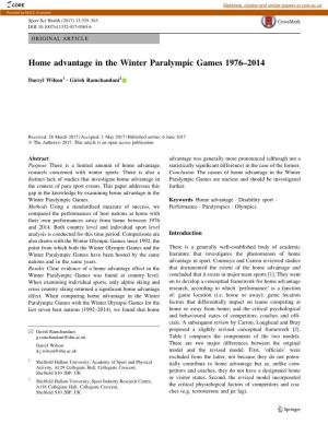 Home Advantage in the Winter Paralympic Games 1976–2014