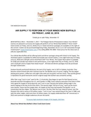 Air Supply to Perform at Four Winds New Buffalo on Friday, June 22, 2018