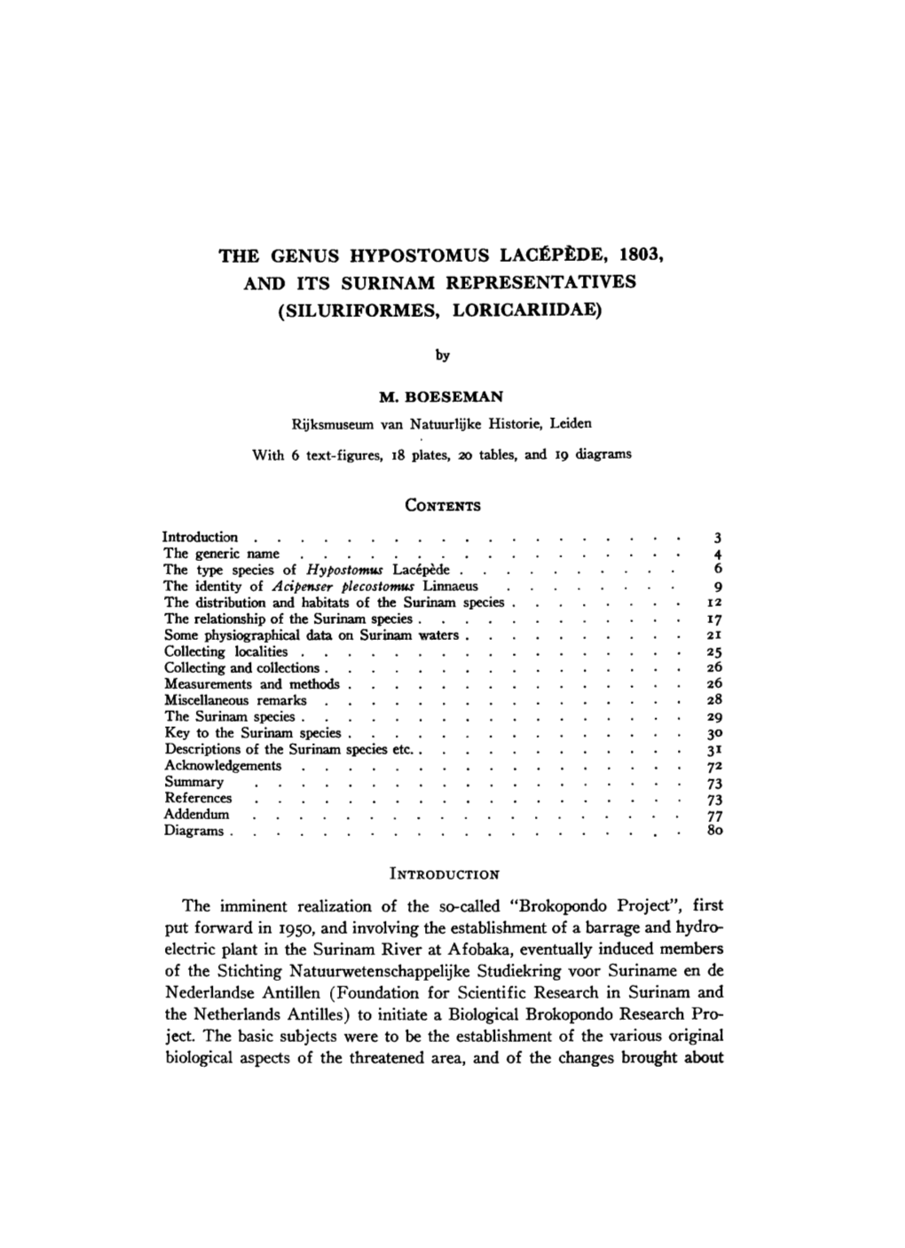 The Genus Hypostomus Lacépède, 1803, and Its Surinam Representatives (Siluriformes, Loricariidae)