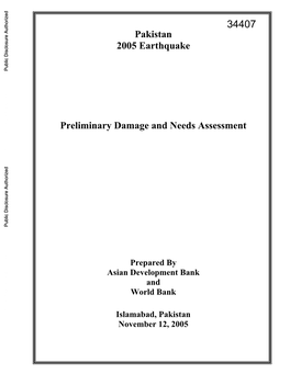 Pakistan 2005 Earthquake Preliminary Damage and Needs Assessment