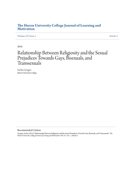 Relationship Between Religiosity and the Sexual Prejudices Towards Gays, Bisexuals, and Transsexuals Sachia Grogan Huron University College