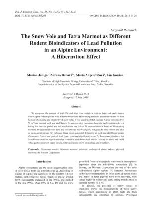 The Snow Vole and Tatra Marmot As Different Rodent Bioindicators of Lead Pollution in an Alpine Environment: a Hibernation Effect