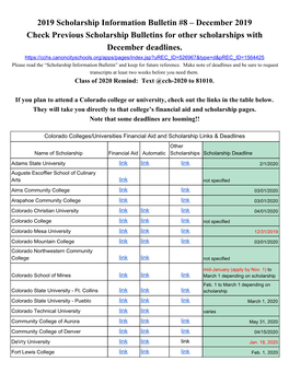 2019 Scholarship Information Bulletin #8 – December 2019 Check Previous Scholarship Bulletins for Other Scholarships with December Deadlines