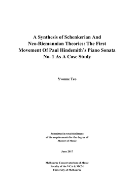 A Synthesis of Schenkerian and Neo-Riemannian Theories: the First Movement of Paul Hindemith’S Piano Sonata No