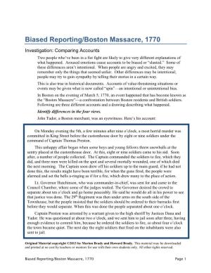 Biased Reporting/Boston Massacre, 1770