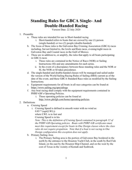 Standing Rules for GBCA Single- and Double-Handed Racing Version Date: 22 July 2020 1