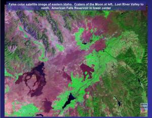 False Color Satellite Image of Eastern Idaho. Craters of the Moon at Left