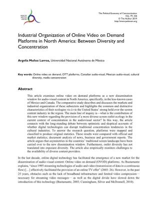 Industrial Organization of Online Video on Demand Platforms in North America: Between Diversity and Concentration