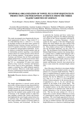 Temporal Organization of Vowel Plus Stop Sequences in Production and Perception: Evidence from the Three Major Varieties of German