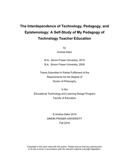 The Interdependence of Technology, Pedagogy, and Epistemology: a Self-Study of My Pedagogy of Technology Teacher Education