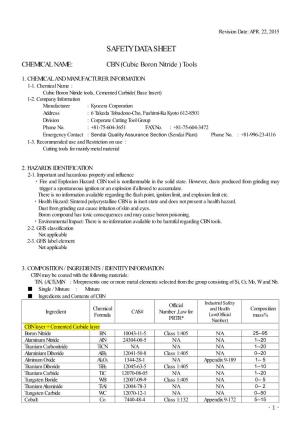 Material Safety Data Sheet CBN Tools