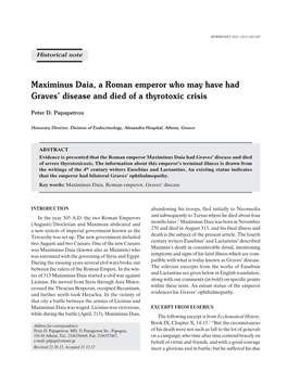 Maximinus Daia, a Roman Emperor Who May Have Had Graves' Disease