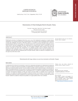 Determination of Urban Earthquake Risk for Kırşehir, Turkey EARTH