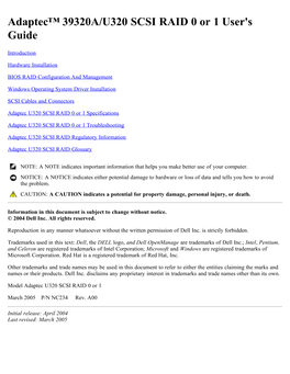 Adaptec 39320A/U320 SCSI RAID 0 Or 1 User's Guide