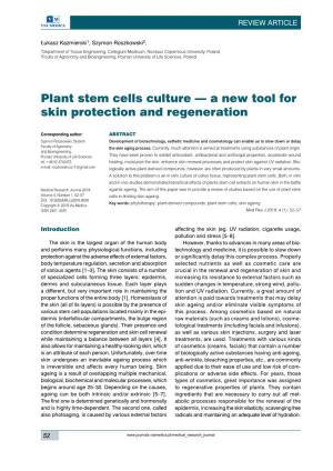 Plant Stem Cells Culture — a New Tool for Skin Protection and Regeneration