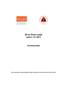 US to Timor Leste April 6-14, 2019