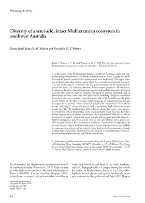 Diversity of a Semi-Arid, Intact Mediterranean Ecosystem in Southwest Australia