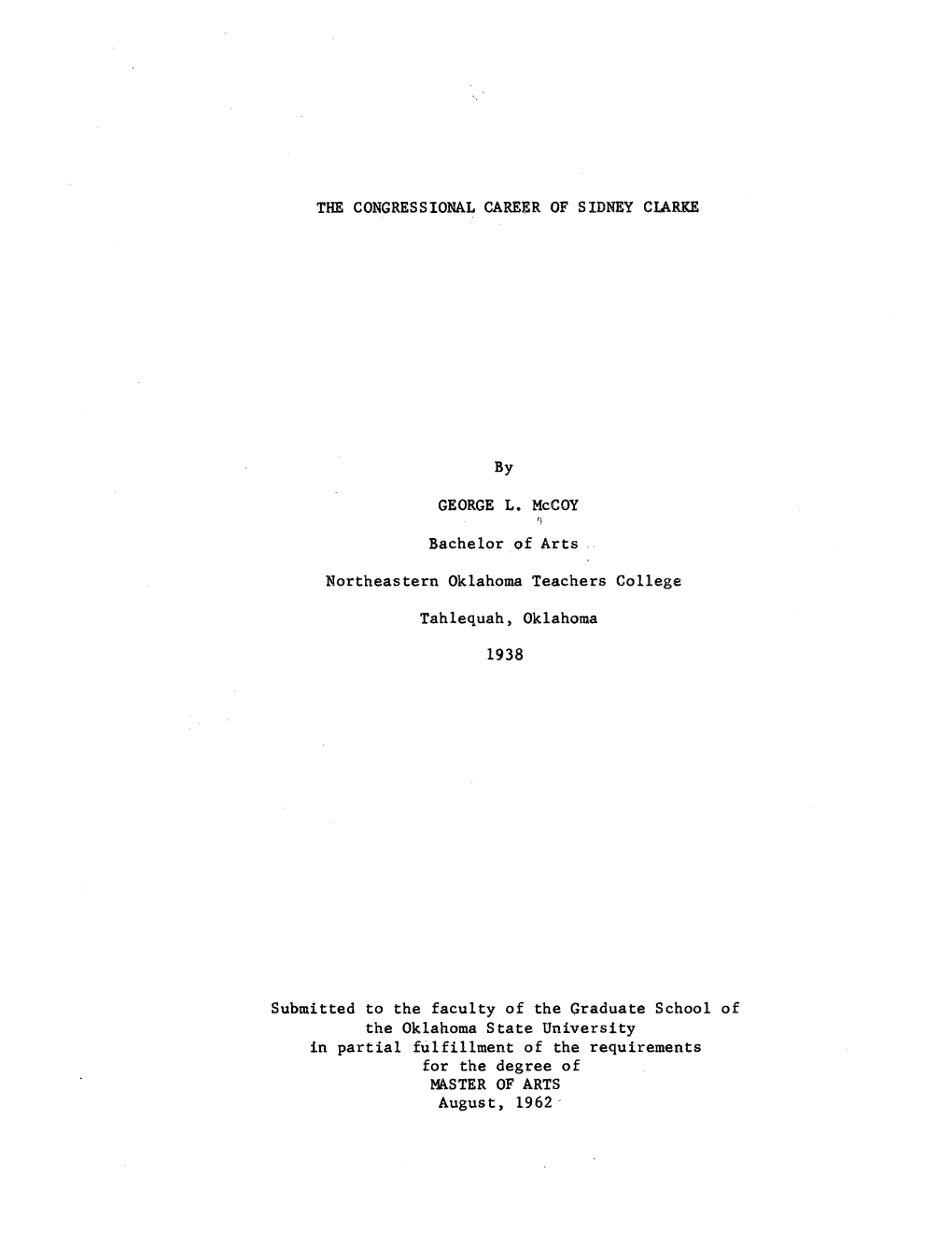 The Congressional Career of Sidney Clarke George L