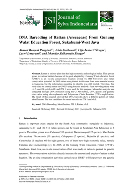 DNA Barcoding of Rattan (Arecaceae) from Gunung Walat Education Forest, Sukabumi-West Java