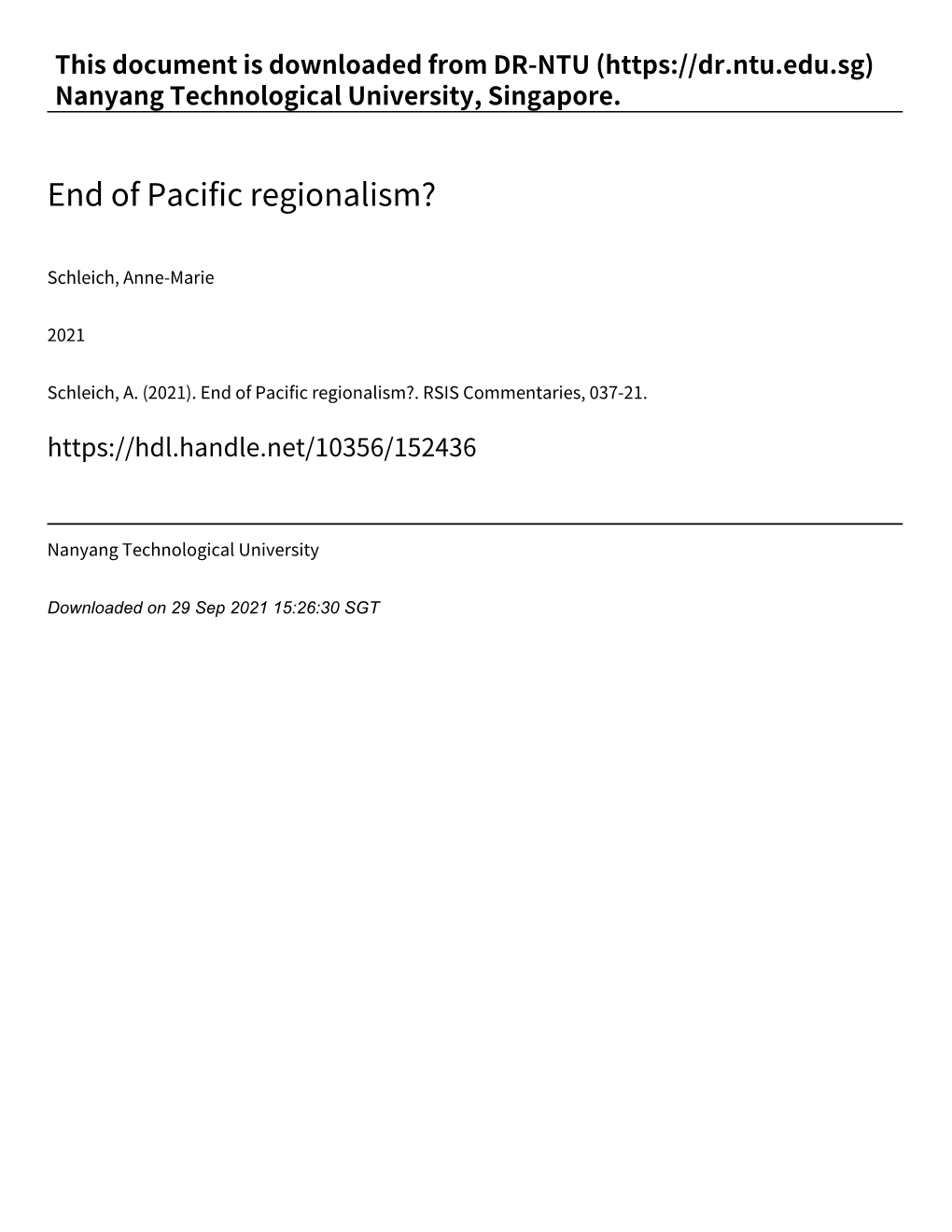 End of Pacific Regionalism?