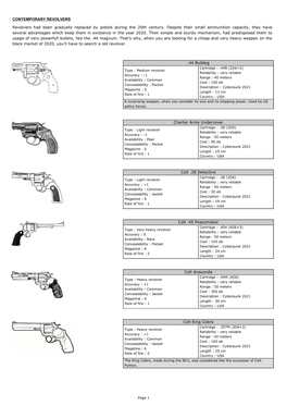 CONTEMPORARY REVOLVERS Revolvers Had Been Gradually Replaced by Pistols During the 20Th Century. Despite Their Small Ammunition