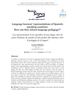 Language Learners' Representations of Spanish- Speaking
