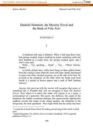 Dashiell Hammett, the Mystery Novel and the Birth of Film Noir1