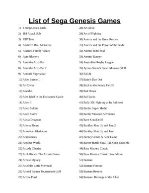 List of Sega Genesis Games