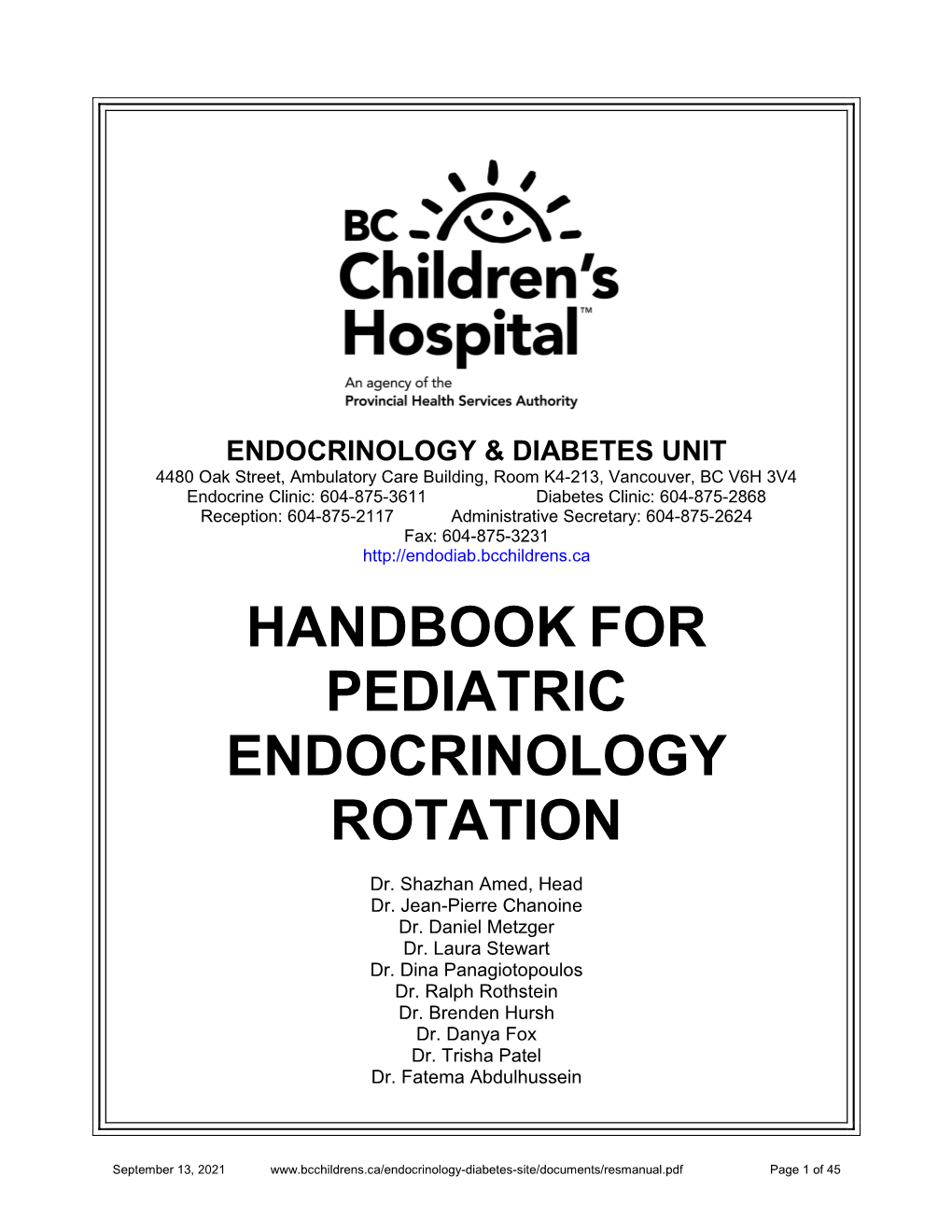 Handbook for Pediatric Endocrinology Rotation