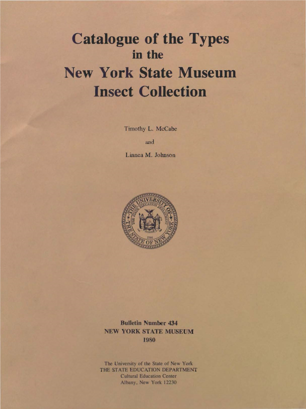 Catalogue of the Types in the New York State Museum Insect Collection