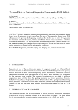 Technical Note on Design of Suspension Parameters for FSAE Vehicle