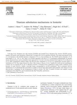 Titanium Substitution Mechanisms in Forsterite ⁎ Andrew J