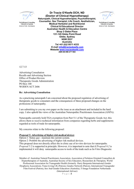 Submission Received: Regulation Impact Statement: Regulating the Advertising of Therapeutic Goods to the General Public
